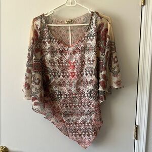 ONE WORLD Paisley Print Pancho Over Blouse Size M Gently used